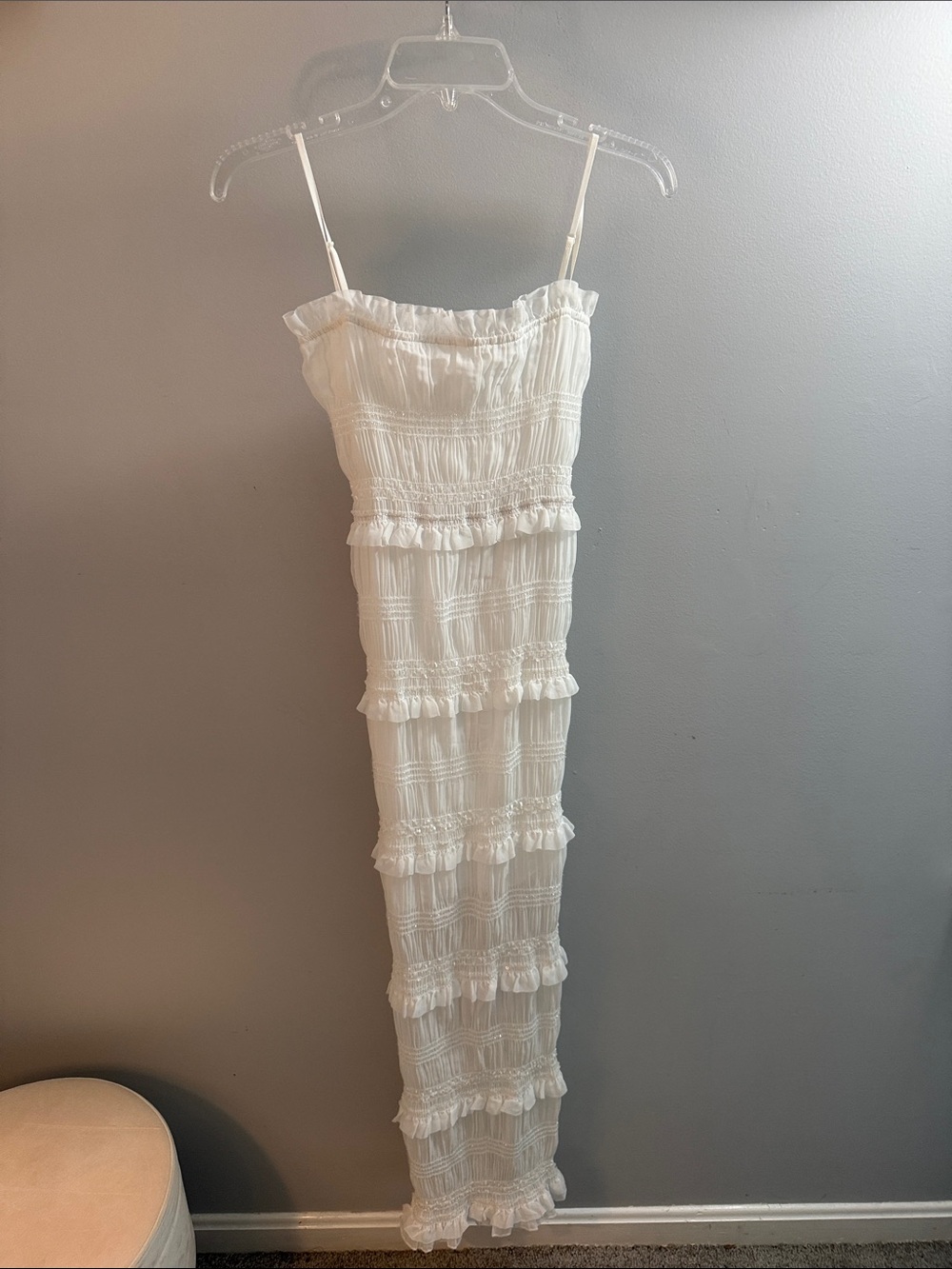 Commense White Smocked Ruffle-Tier Maxi Dress with Spaghetti Straps - Picture 4 of 8